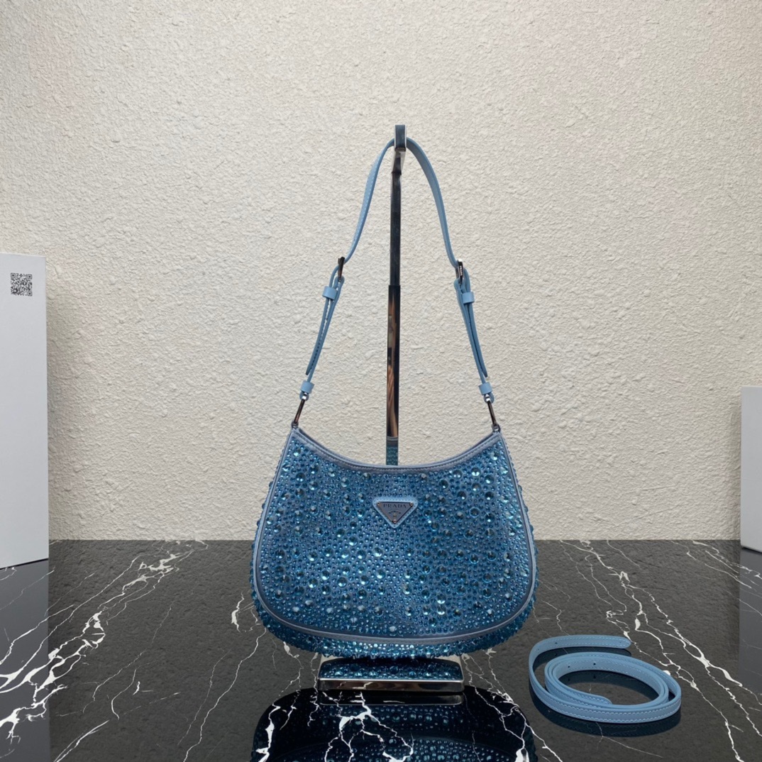 Prada Cleo Satin Bag With Crystals Handbag Light Blue 1BC169